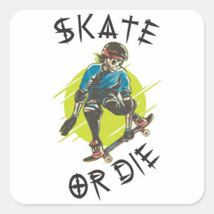 Schaats of die Skeleton Skateboarder Vierkante Sticker