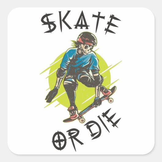 Schaats of die Skeleton Skateboarder Vierkante Sticker (Voorkant)