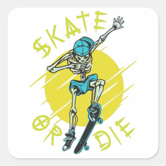 Schaats of die Skeleton Skateboarder Vierkante Sticker (Voorkant)