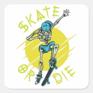 Schaats of die Skeleton Skateboarder Vierkante Sticker