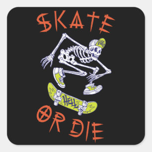 Schaats of die Skeleton Skateboarder Vierkante Sticker
