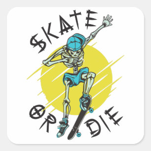 Schaats of die Skeleton Skateboarder Vierkante Sticker