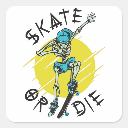 Schaats of die Skeleton Skateboarder Vierkante Sticker (Voorkant)