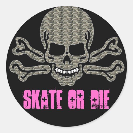 schaats of gesteente getextureerde schedel ronde sticker (Voorkant)