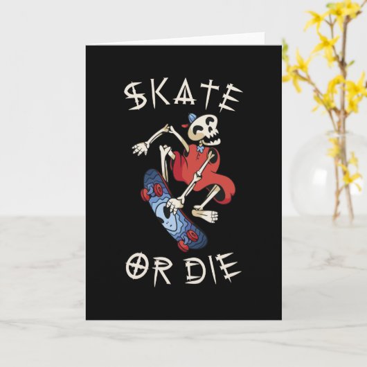 Schaats of grim Reaper Skeleton Skateboarder Kaart (Gele Bloem)