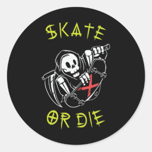 Schaats of grim Reaper Skeleton Skateboarder Ronde Sticker