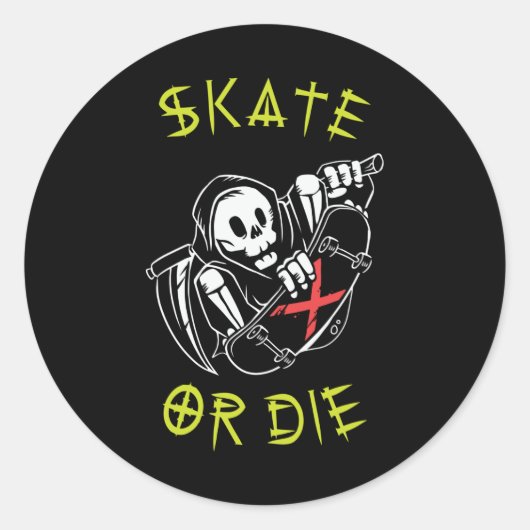 Schaats of grim Reaper Skeleton Skateboarder Ronde Sticker (Voorkant)