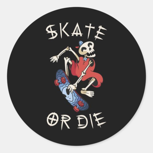 Schaats of grim Reaper Skeleton Skateboarder Ronde Sticker (Voorkant)