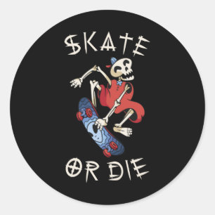 Schaats of grim Reaper Skeleton Skateboarder Ronde Sticker