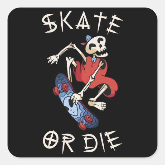 Schaats of grim Reaper Skeleton Skateboarder Vierkante Sticker (Voorkant)