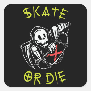 Schaats of grim Reaper Skeleton Skateboarder Vierkante Sticker