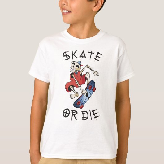 Schaats of sterf grappig Skelet Skateboarder T-shirt (Voorkant)