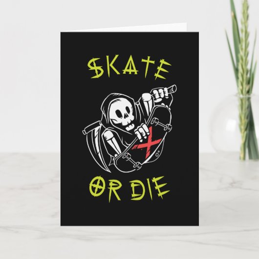 Schaats of sterf Grim Reaper Skelet Skateboarder Kaart (Voorkant)
