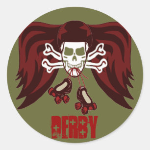 Schaats of sterf met engel vleugels ronde sticker