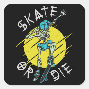 Schaats of sterf Skelet Skateboarder Vierkante Sticker