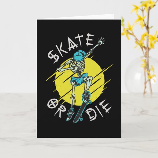 Schaats of sterf Skeleton Skateboarder Kaart (Gele Bloem)
