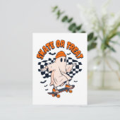 Schaats of Treat Ghost Halloween Briefkaart (Staand voorkant)