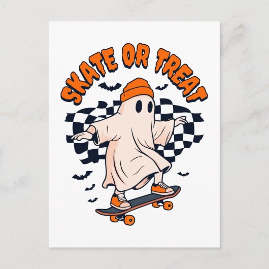 Schaats of Treat Ghost Halloween Briefkaart (Voorkant)