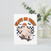 Schaats of Treat Ghost Halloween Briefkaart (Staand voorkant)