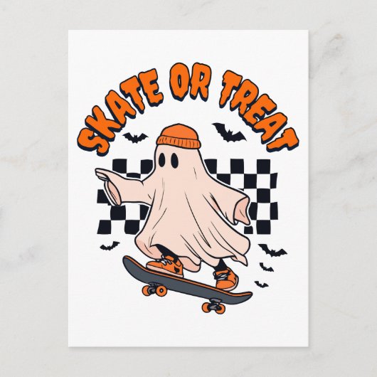 Schaats of Treat Ghost Halloween Briefkaart (Voorkant)