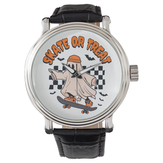 Schaats of Treat Ghost Halloween Horloge (Voorkant)