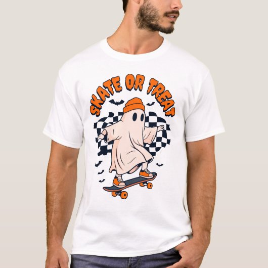 Schaats of Treat Ghost Halloween T-shirt (Voorkant)