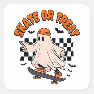 Schaats of Treat Ghost Halloween Vierkante Sticker
