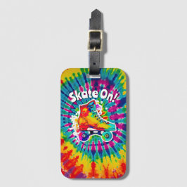 Schaats op rolschaatsbaan stropdas dye hippie bagagelabel