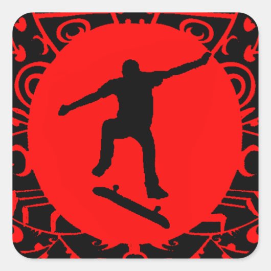 SCHAATS OP ROOD VIERKANTE STICKER (Voorkant)