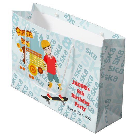 Schaats Park Fun Boy Verjaardagsfeestje Groot Cadeauzakje (Voorkant Gekanteld)