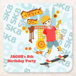 Schaats Park Fun Boy Verjaardagsfeestje Kartonnen Onderzetters