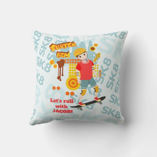 Schaats Park Fun Boy Verjaardagsfeestje Kussen (Achterkant)