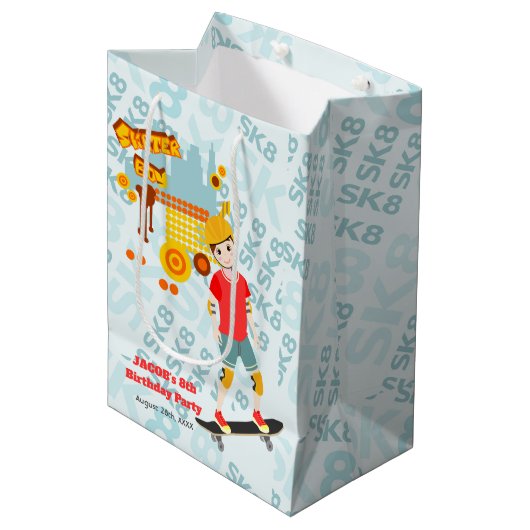 Schaats Park Fun Boy Verjaardagsfeestje Medium Cadeauzakje (Voorkant Gekanteld)