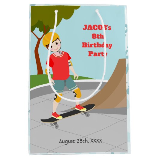 Schaats Park Fun Boy Verjaardagsfeestje Medium Cadeauzakje (Voorkant)