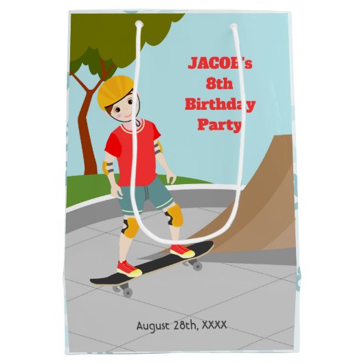 Schaats Park Fun Boy Verjaardagsfeestje Medium Cadeauzakje (Achterkant)