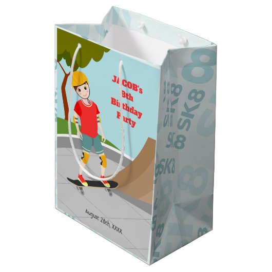 Schaats Park Fun Boy Verjaardagsfeestje Medium Cadeauzakje (Achterkant Gekanteld)