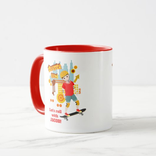 Schaats Park Fun Boy Verjaardagsfeestje Mok (Voorkant links)