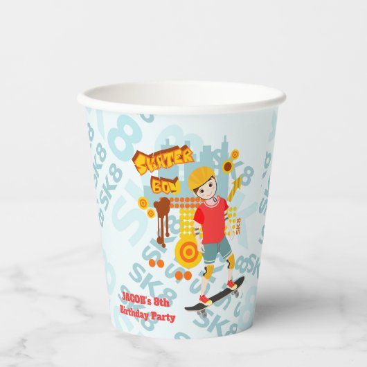 Schaats Park Fun Boy Verjaardagsfeestje Papieren Bekers (Voorkant)