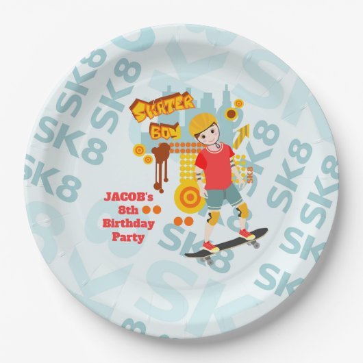 Schaats Park Fun Boy Verjaardagsfeestje Papieren Bordje (Voorkant)