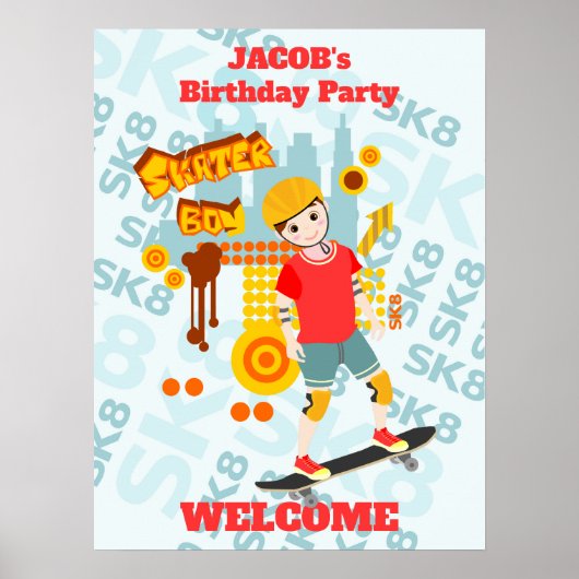 Schaats Park Fun Boy Verjaardagsfeestje Poster (Voorkant)