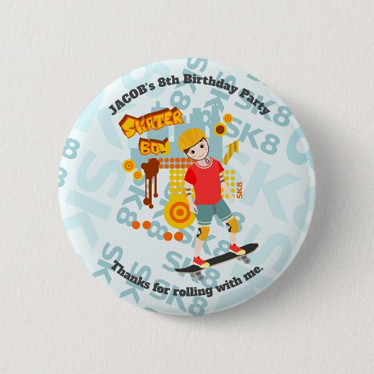 Schaats Park Fun Boy Verjaardagsfeestje Ronde Button 5,7 Cm (Voorkant)