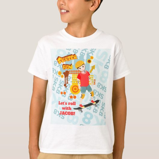 Schaats Park Fun Boy Verjaardagsfeestje T-shirt (Voorkant)