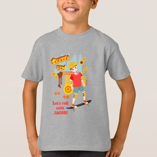 Schaats Park Fun Boy Verjaardagsfeestje T-shirt (Voorkant)