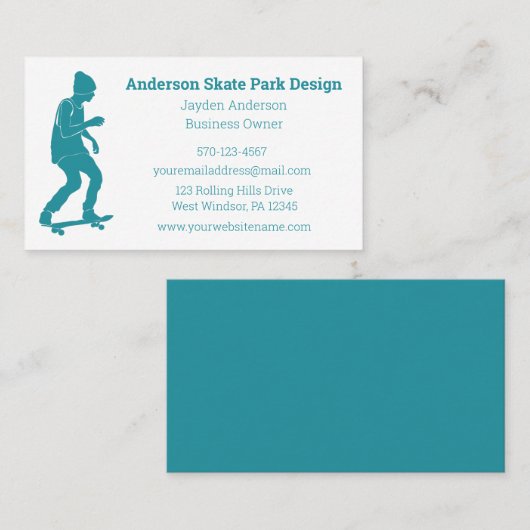 Schaats Park, Skateboarden Theeboard, Skateboard Visitekaartje (Voorkant / Achterkant)