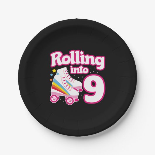 Schaats Partij - 9e verjaardag - Roller Skating Papieren Bordje (Voorkant)