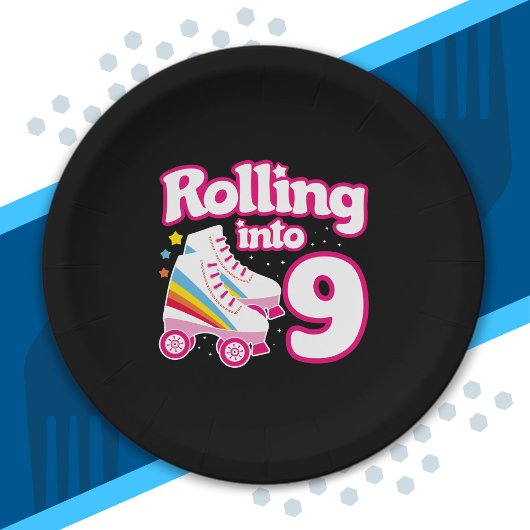 Schaats Partij - 9e verjaardag - Roller Skating Papieren Bordje