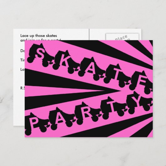 schaats partij: jaren '80 retro uitnodiging briefkaart (Voorkant / Achterkant)