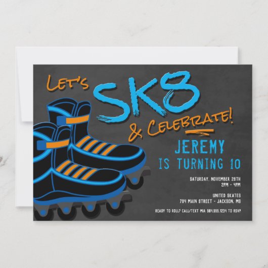 Schaats Party Invitation, Roller Skating Kaart (Voorkant)