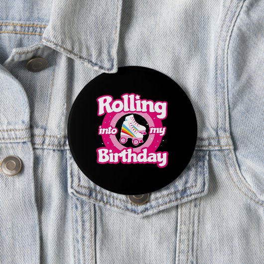 Schaats Party - Roller Roller Skating Birthday Ronde Button 4,0 Cm (In situ)
