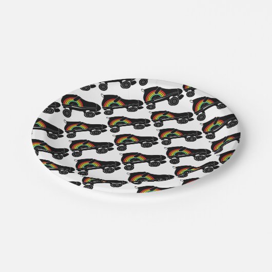 schaats-regenboog met quadroller papieren bordje (Gekanteld)